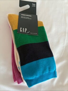 GAP Women's Crew Socks - Teal, Navy, Green, Mustard & Pink Stripes